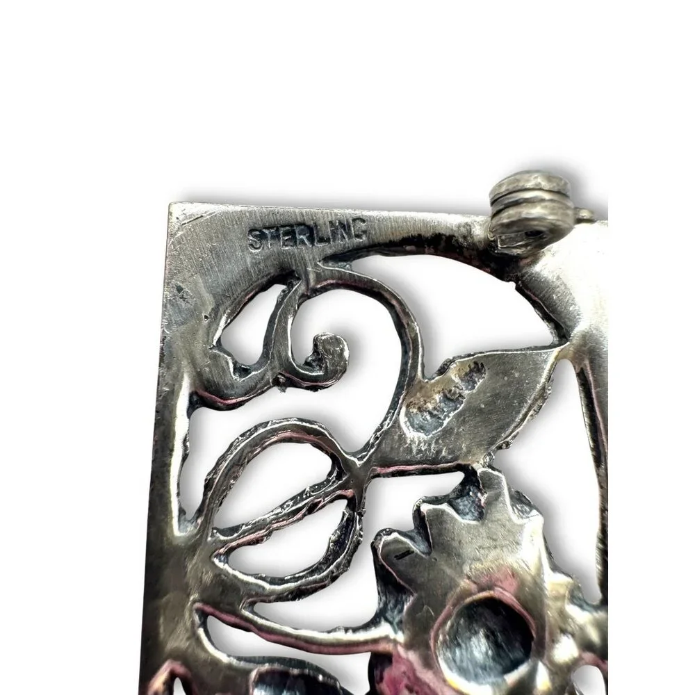 Vintage Sterling Silver Floral Brooch Pin - Picture 4 of 10